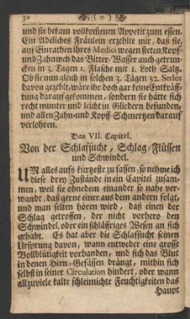 Das VII. Capitel. Von der Schlafsucht, Schlag-Flüssen und Schwindel