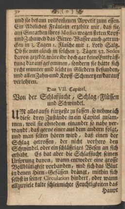 Das VII. Capitel. Von der Schlafsucht, Schlag-Flüssen und Schwindel