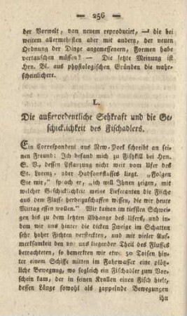 L. Die außerordentliche Sehkraft und die Geschicklichkeit des Fischadlers