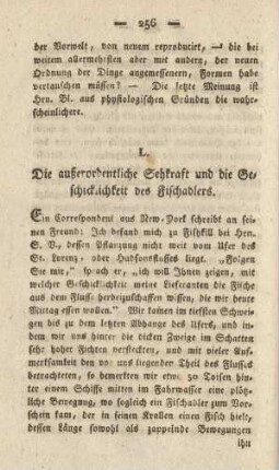 L. Die außerordentliche Sehkraft und die Geschicklichkeit des Fischadlers