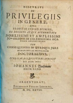 Discursus De Privilegiis In Genere
