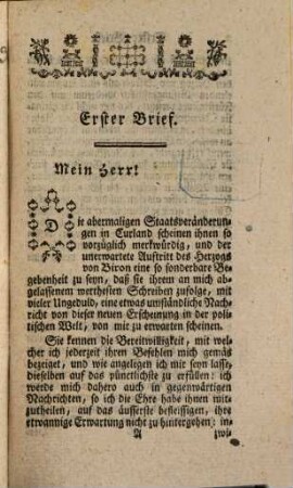 Geschichte Ernst Johann von Biron, Herzogs in Liefland, zu Curland und Semgallien : in verschiedenen Briefen entworfen