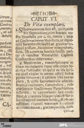 Caput VI. De Vita exemplari.
