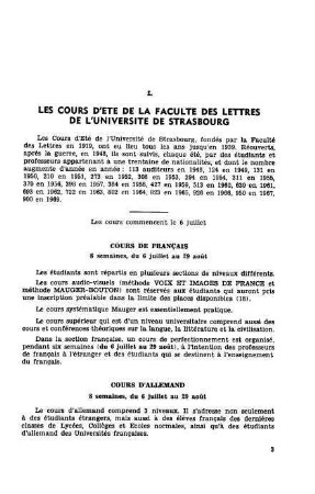 3-40, I. LES COURS D'ETE DE L'UNIVERSITE DE STRASBOURG