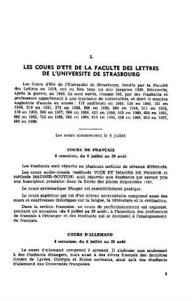 3-40, I. LES COURS D'ETE DE L'UNIVERSITE DE STRASBOURG