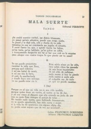 Mala suerte : Tango. Editorial Perrotti
