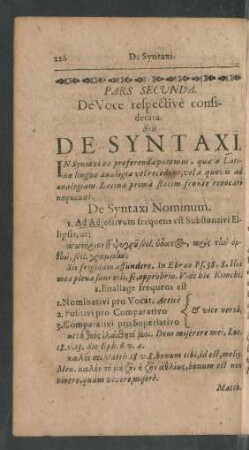 Pars Secunda. De Voce respective considerata. Seu De Syntaxi.