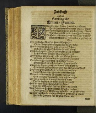 Zuschrifft an das Hamburgische Frauen-Zimmer.