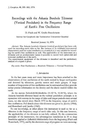 Recordings with the Askania borehole tiltmeter (vertical pendulum) in the frequency range of earth's free oscillations