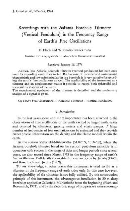 Recordings with the Askania borehole tiltmeter (vertical pendulum) in the frequency range of earth's free oscillations