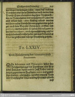 Tit. LXXIV. Von Belohnung der Advocaten und Procuratorn