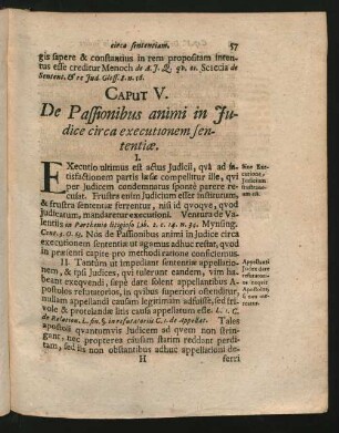 Caput V. De Passionibus animi in Iudice circa executionem sententiae.