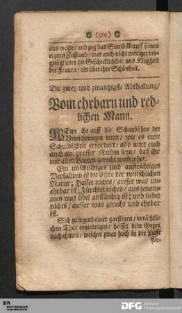 Die zwey und zwantzigste Abtheilung/ Vom ehrbarn und redlichen Mann.