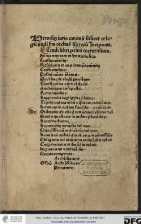 Tituli libri primi Decretalium.