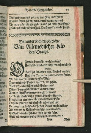Dat ander Schertz-Gedichte. Van Allemodischer Kleder-Dracht.