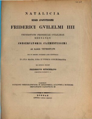 Catalogi chirographorum in bibliotheca academica Bonnensi servatorum. 3