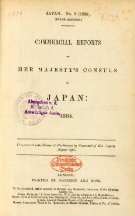 1884: Commercial reports from Her Majesty's consuls in Japan