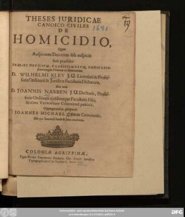 Theses Iuridicae Canoico Civiles De Homicidio