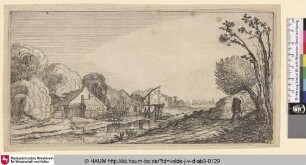 [Landschaft mit einem Bauernhaus jenseits eines Flusses; Landscape with a Farm beyond a River]