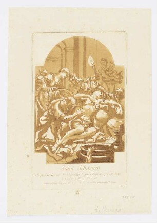 Saint Sébastien, Blatt 129 der Folge "Recueil d'estampes d'après les plus beaux tableaux et d'après les plus beaux desseins qui sont en France"