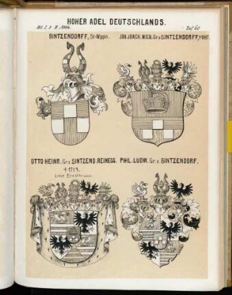 Taf. 60. Sintzendorff, St-Wppn. - Joh. Joach. Mich. Gr. v. Sintzendorff, - Otto Heinr. Gr. v. Sintzend. Reinegg. - Phil. Ludw. Gr. v. Sintzendorf.