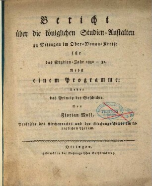 Ueber das Princip der Geschichte