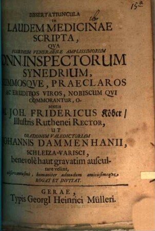 Dissertatiuncula in laudem medicinae scripta
