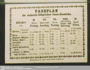 Fahrplan der sächsisch-böhmischen Staats-Eisenbahn
