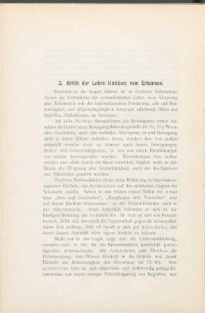 2. Kritik der Lehre Hobbes vom Erkennen.