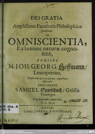 De omniscientia, ex lumine naturae cognoscibli