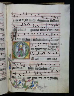 Historisierte Initiale: Q(ui operatus): der heilige Paulusin einer Kapelle