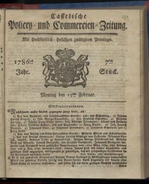 7tes Stueck, Montag den 13ten Februar. 1786