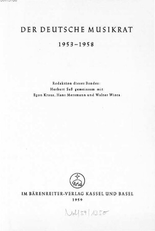 Der Deutsche Musikrat : 1953 - 1958