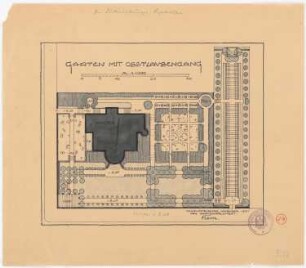 Hausgarten Dr. Juliusburger, Berlin-Charlottenburg: Garten mit Obstlaubengang im Grundriss 1:200, Maßstabsleiste