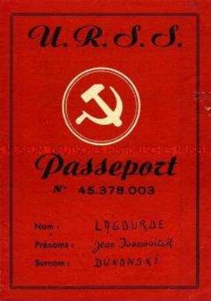 Antisowjetische Flugschrift in französischer Sprache im Layout eines Reisepasses der UdSSR