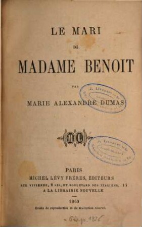 Le mari de madame Benoit : Par Marie Alexandre Dumas