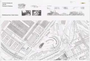 Städtebauliche Ordnung des Raumes der Messe Berlin Schinkelwettbewerb 1998: Lageplan 1:1000, perspektivische Ansichten (Vogelschau), Modellsimulationen, Geländeschnitt