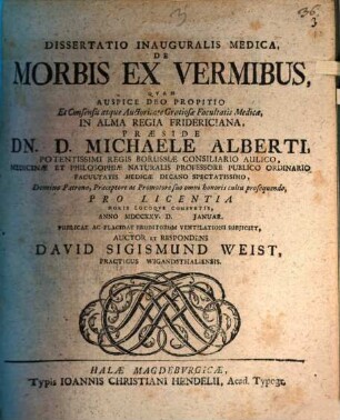 Diss. inaug. med. de morbis ex vermibus
