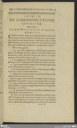 Locus VI. De Communicatione Idiomatum