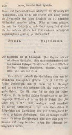502-503 [Rezension] Atzberger, Leonhard, Die Logoslehre des hl. Athanasius