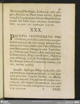 XXX. Partitio Provinciarum