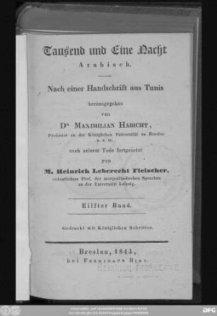 Muǧallad 11: Hāḏā Kitāb Alf laila wa-laila min al-mubtadāʾ ila 'l-muntahā : Arabisch ; Nach einer Handschrift aus Tunis