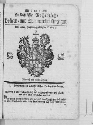 41tes Stück, Ausgabe vom 10. October 1770