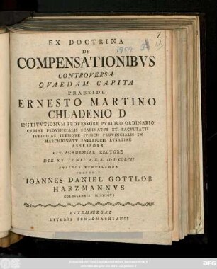 Ex Doctrina De Compensationibvs Controversa Qvaedam Capita