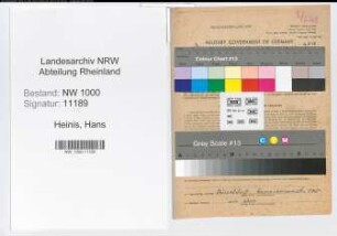 Entnazifizierung Hans Heinis, geb. 20.03.1909 (Telegrafenaufseher)