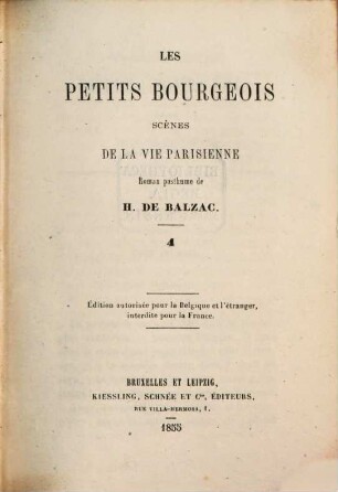 Les petits bourgeois : scènes de la vie parisienne ; roman posthume, 4
