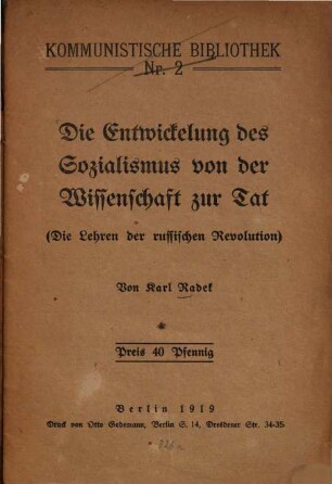 Die Entwicklung des Sozialismus von der Wissenschaft zur Tat