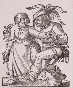 Tanzendes Bauernpaar : Amman, Jost: Tanzendes Bauernpaar. 1578. Holzschnitt