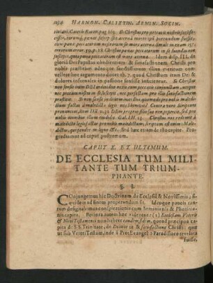 Caput X. Et Ultimum. De Ecclesia Tum Militante Tum Triumphante.