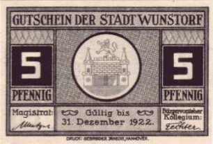 Notgeld der Stadt Wunstorf